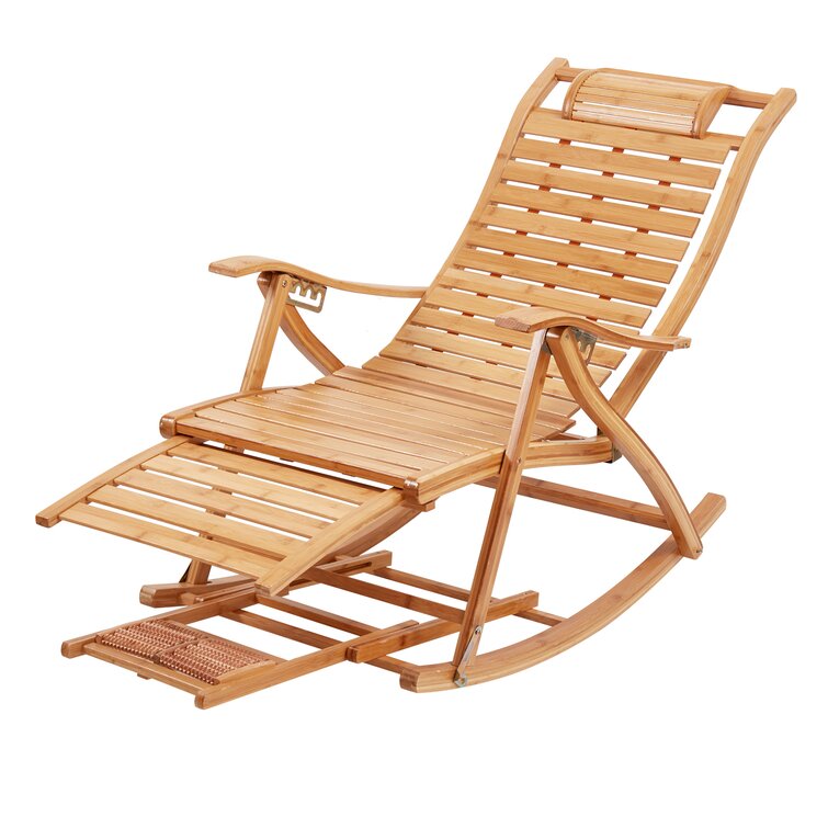 Large Bamboo Folding Rocking Chair Sun Chaise Lounger Recliner Chair With  Foot Massage Backrest Armrest For Outdoor Beach Home Living Room Patio 
